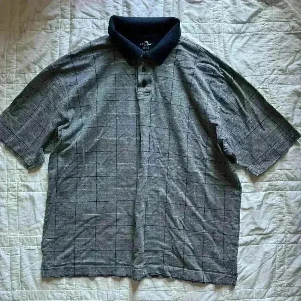 Preppy golf polo checkered plaid pique fabric mens large sporty dockers